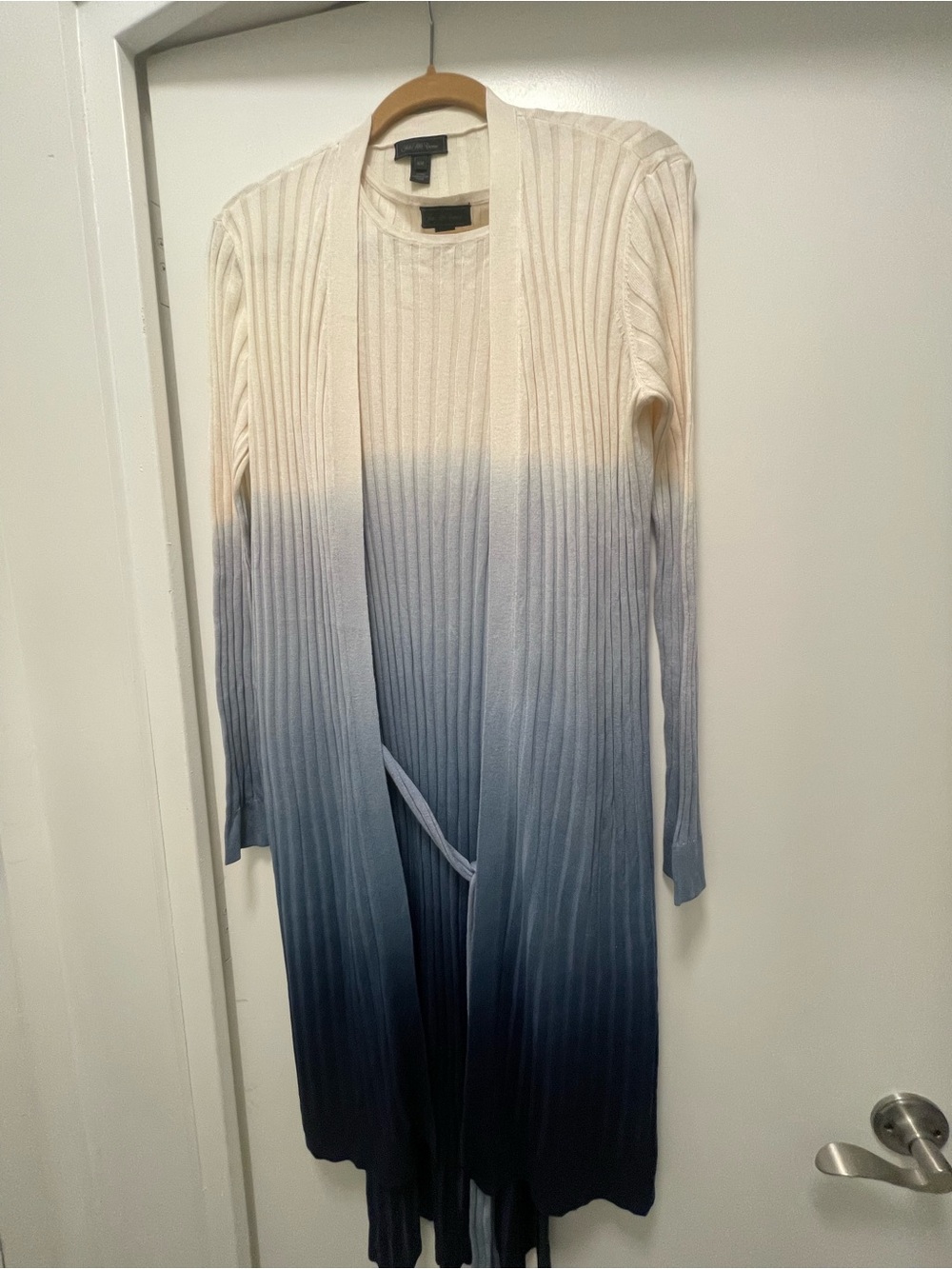 Long Ombre Ribbed Cardigan and Dress - Cream to Blue